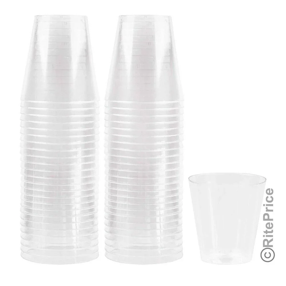 48 PCS Clear Shot Glasses 2oz Plastic Disposable Cups Wine Party Catering Bar